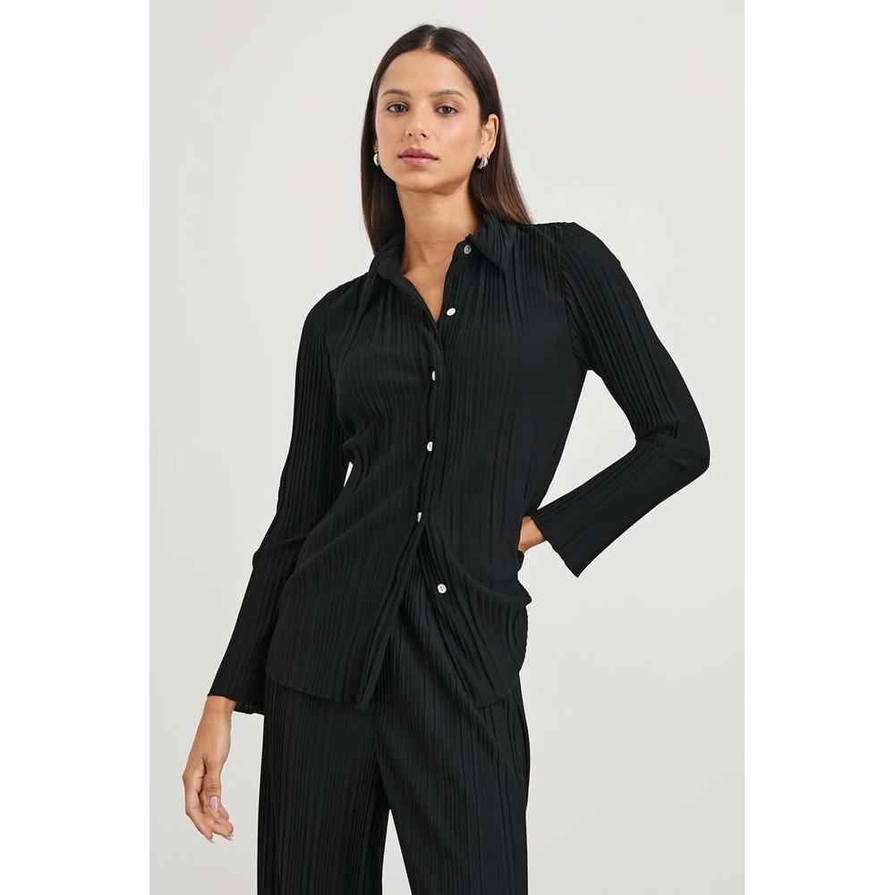 Rails Black Pleated Button Down Long Sleeve Shirt XL Accordion Texture Top